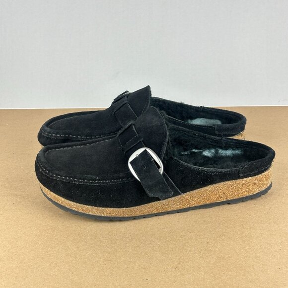 Birkenstock Buckley Suede Shearling Lined Mule Clogs Womens 10 Black Slip On - Picture 11 of 11